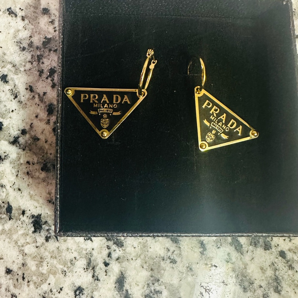 Prada Gold Triangle Earrings